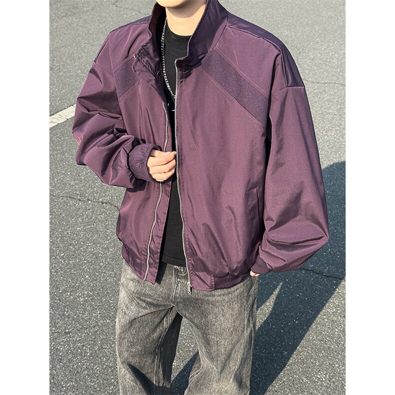 春季夹克男拼接螺纹立领美式飞行棒球服外套抖音得物品质6165-P32,男装夹克,星座207