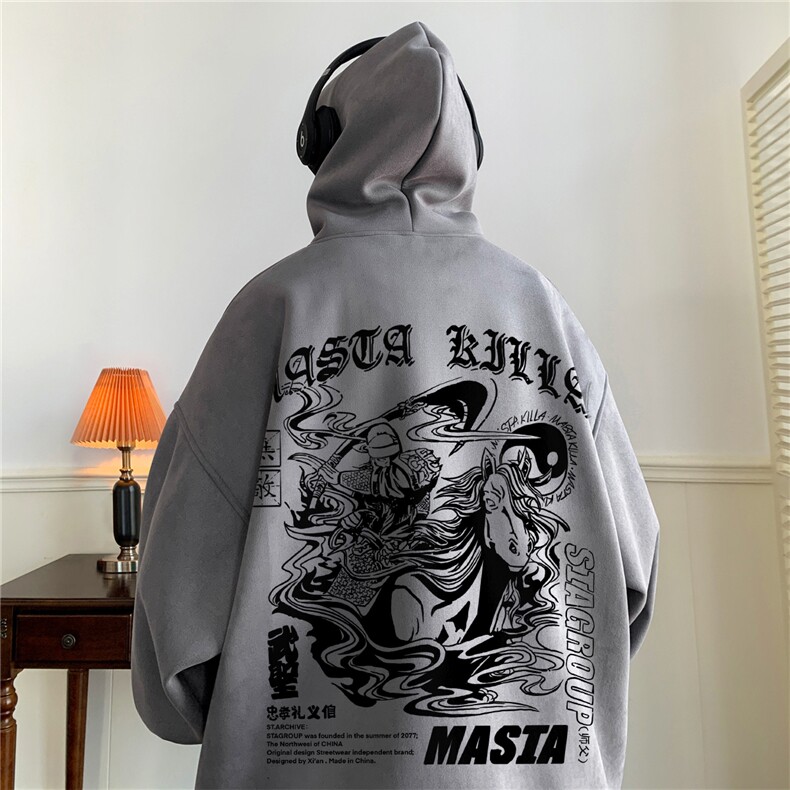 麂皮绒连帽卫衣 直播品质重磅400克武圣印花JL7039-P45控78图片