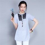 文艺短袖修身气质时尚简约拼色潮流竖条纹圆领T恤，女装T恤，丽影随形