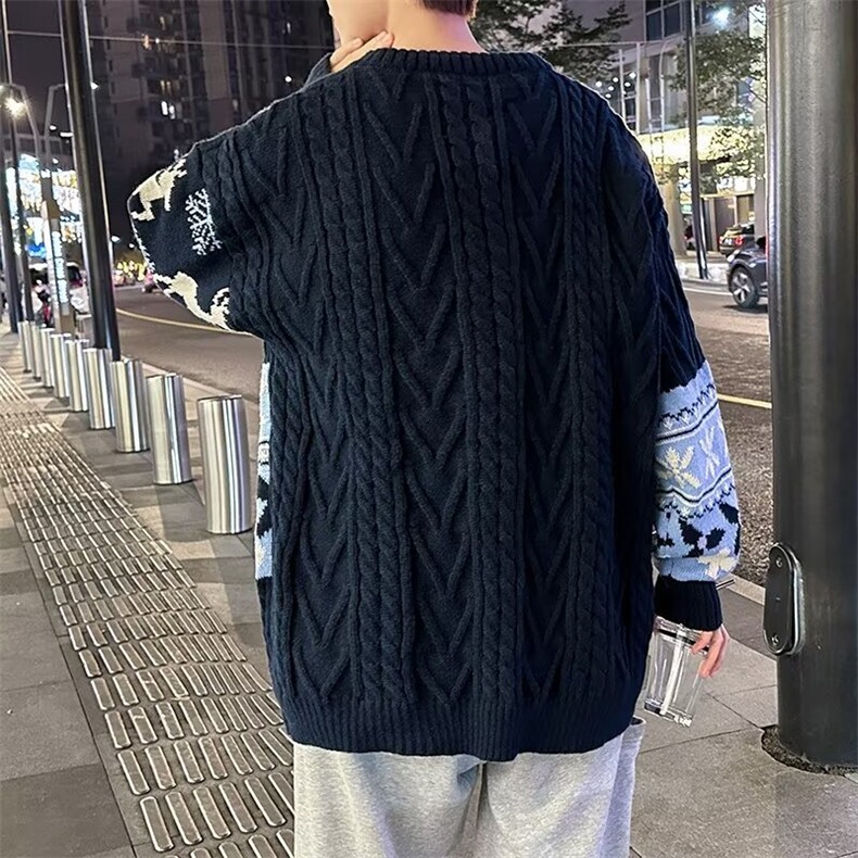 冬季圆领加绒加厚毛衣男潮流保暖拼色休闲长袖宽松时尚针织衫,男装针织衫/毛衣,星座410-7
