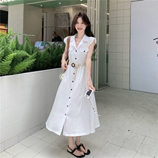 港风气质无袖连衣裙女2025夏季新款爆款高级感御姐收腰显瘦衬衫裙，女装连衣裙，2C133