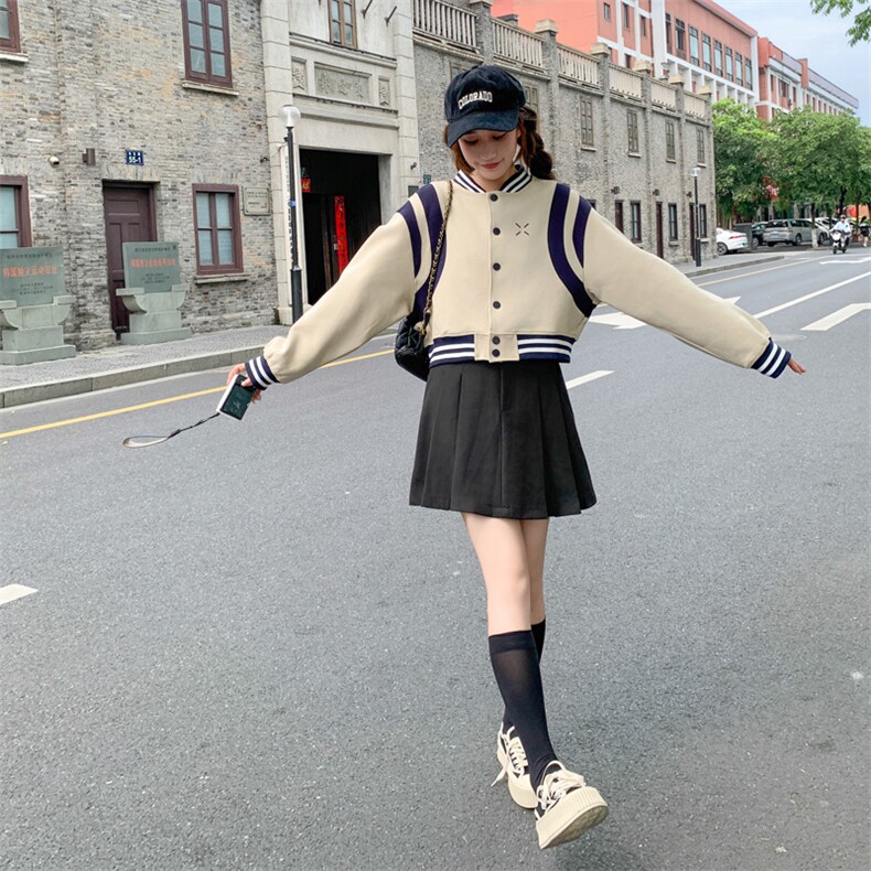 现货短外套春秋小个子新款针织撞色拼接棒球服女182-8512P120K178,女装短外套,浙宝182A