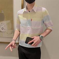 2023春季新款修身韩版男士休闲七分袖衬衣潮流中袖衬衫C06-P50，男装衬衫，电商B248