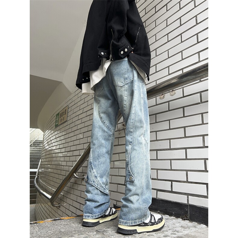 春美式修身裤子男复古拼接水洗做旧潮牌拖地牛仔裤N0505-P50,男装牛仔裤,星座308B-1