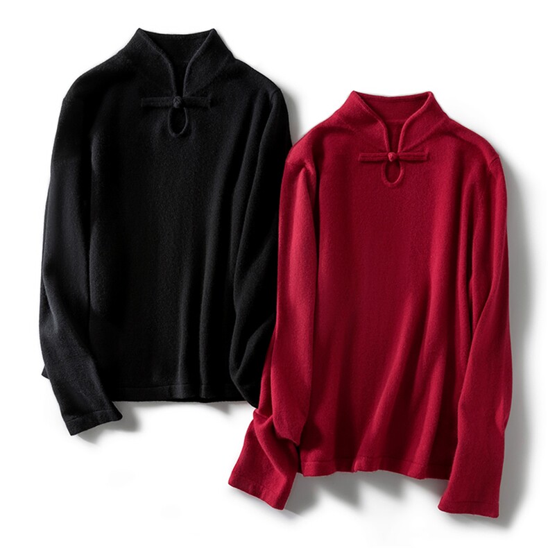 秋冬季新款女时尚百搭显瘦小半高领新中式羊绒衫，女装羊绒衫，九爵羊绒