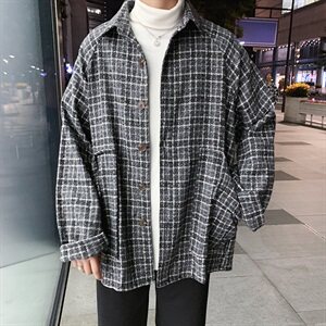 秋冬款格子大口袋毛呢外套男士宽松呢料夹克韩版外套 2506- 特P68图片