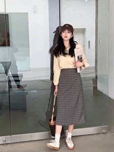 简约百搭韩系格子半裙,女装半身裙,昕叶良品