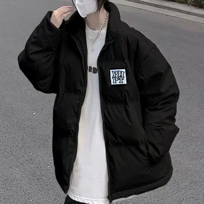1506-1/M6661魔术贴二创/P69冬季男士黑色立领棉服 情侣面包外套图片