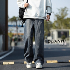 ins四季百搭潮流水洗直筒阔腿裤宽松长裤休闲裤K780-特批-42，男装休闲裤，星座718-1
