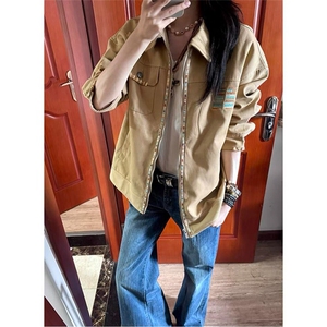 美式复古巴恩风休闲夹克男女款宽松设计感刺绣工装外套LW299-P68图片