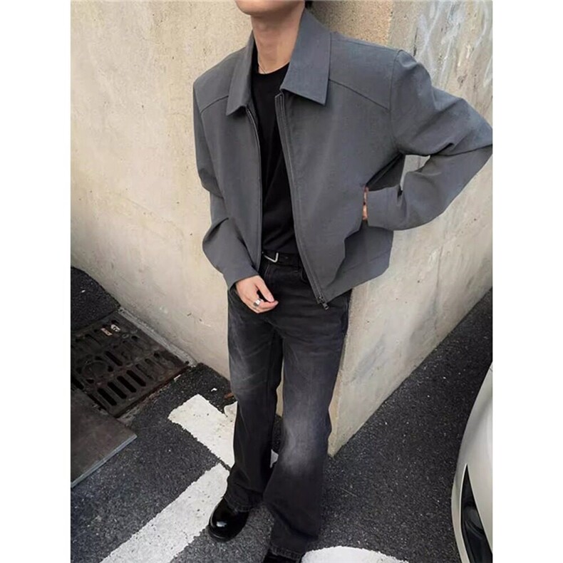 短款灰色外套男秋冬潮牌美式拉链翻领行政夹棉加厚夹克短款灰色,男装夹克,星座218-1（原230）