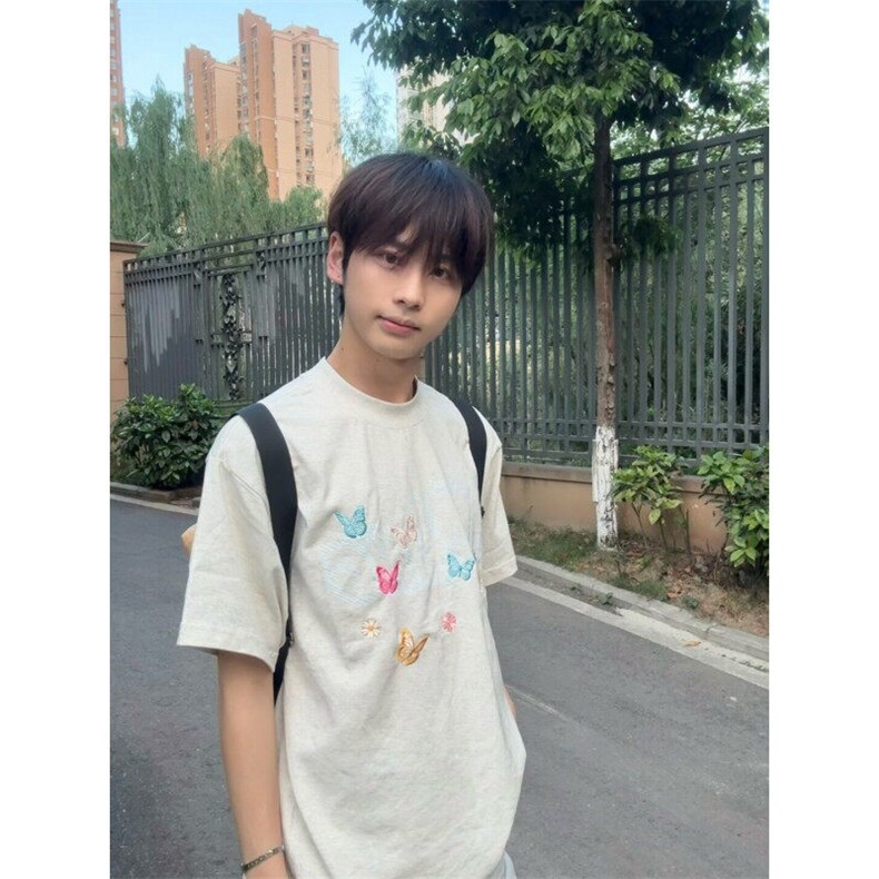M539-P35夏日彩蝶刺绣复古重工百搭凉感纯棉短袖T恤男女同款,男装T恤,星座617A-1（原B318A）