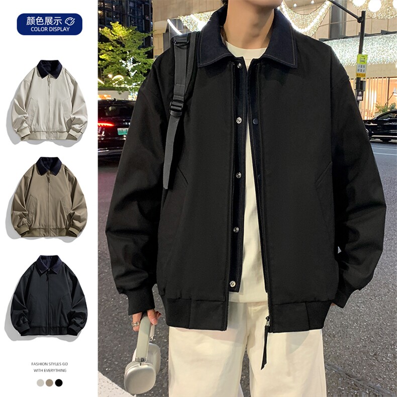 春季新款撞色拼接假两件翻领外套男休闲夹克JK02631-P80,男装夹克,星座308B-2