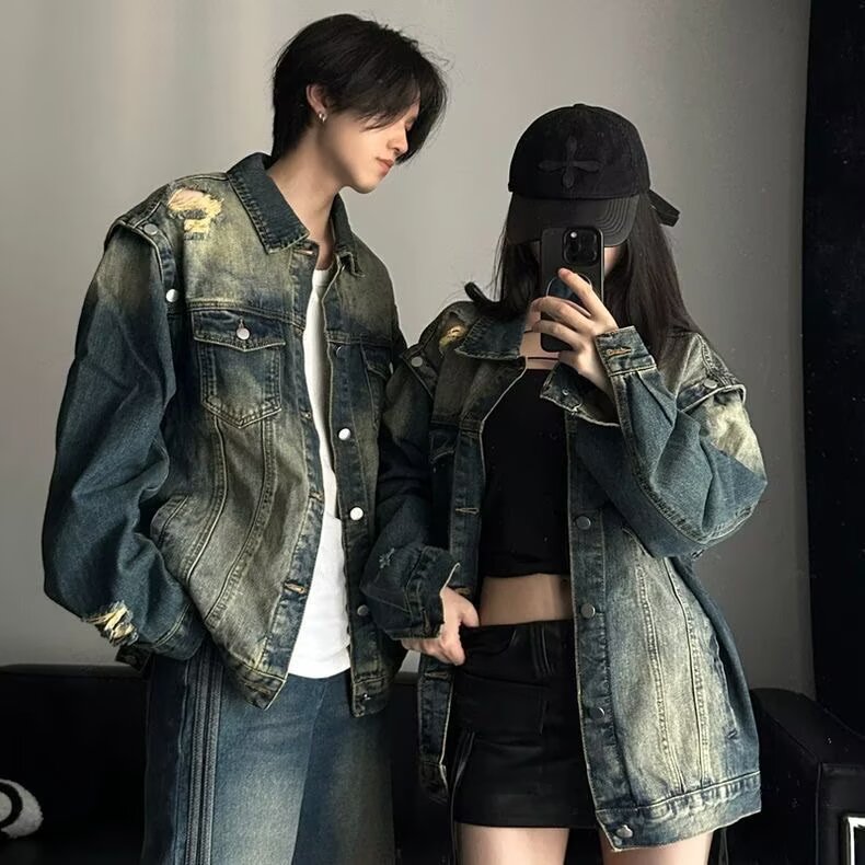 美式复古蓝牛仔夹克男女水洗做旧情侣外套高街宽松潮JK8860-P65,男装夹克,星座208-5