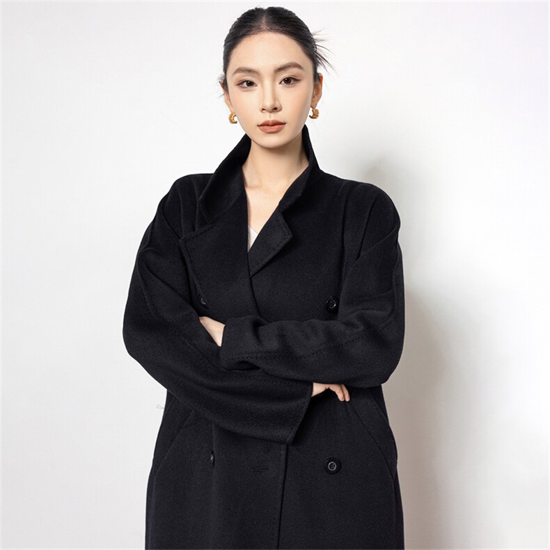 2025秋冬百搭时尚简约翻领纽扣长袖针织衫,女装羊绒大衣,黛娇羊绒