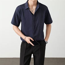 夏款男短袖衬衫竖条纹宽松内扣衬衣加大码S-4XLCS0008P38，男装衬衫，星座1013-1