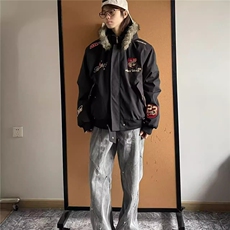 美式复古刺绣徽章座山雕棉衣外套男女冬季小众保暖夹克，男装夹克，星座506A