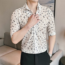 CS820-P55夏季时尚男士短袖衬衣碎花衬衫修身发型师，男装T恤，星座507A（原星座306B-2）