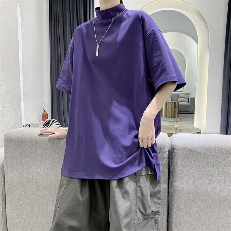 夏款小半领纯色四季打底宽松男士短袖T恤A071-1210-P35,男装T恤,电商A071