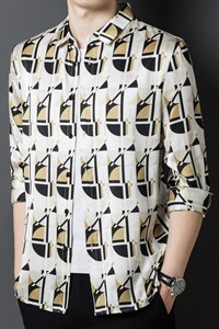 BB3953钱塘2020-2秋季薄款男士衬衫宽松长袖花衬衣P300图片