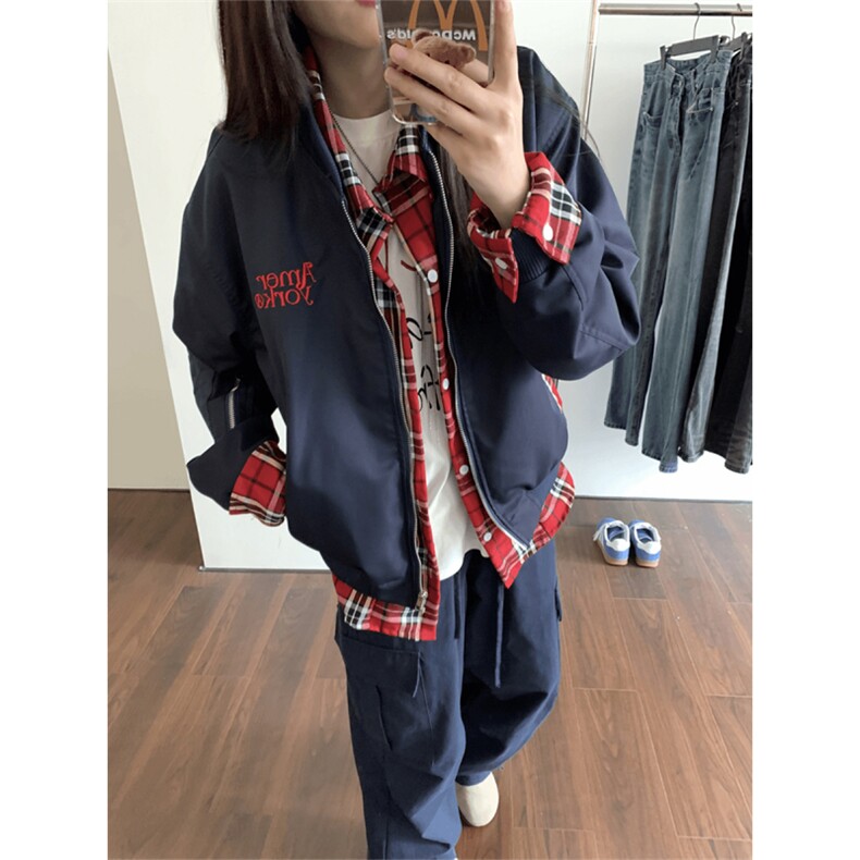 【有货】DJ62-P75美式潮牌假两件刺绣工装外套设计感宽松上衣,男装夹克,星座603-2