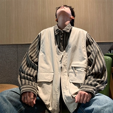8XL-M特大码衬衫男假两件拼接衬衫新中式坎肩马甲外穿CS508TP68，男装衬衫，电商D206-1