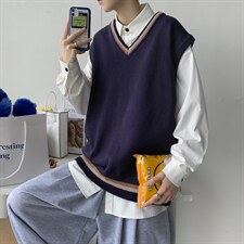 20秋冬港风针织开衫V领毛衣马甲背心情侣JKDK学院风制服W09/P55，男装背心/马甲，电商A221A