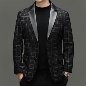 BG8113春秋款海宁真皮皮衣男绵羊皮印花西服商务休闲男装外套图片