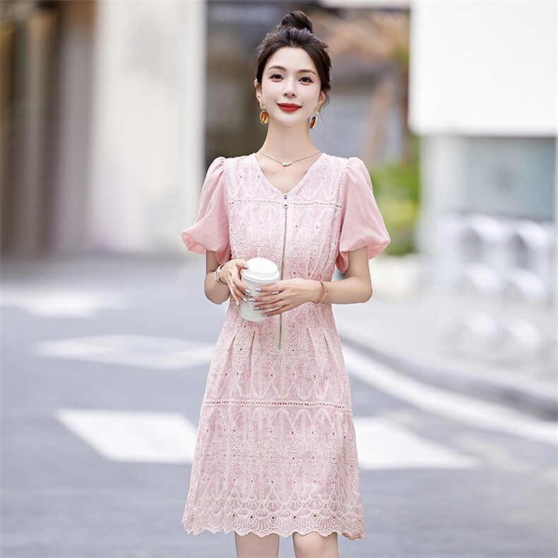 新中式蕾丝提花连衣裙2024夏季大码女装高级感裙子现货现货现货！,女装连衣裙,一安秀