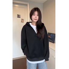 W858-P40美式cleanfit简约假两件连帽卫衣男秋季外套重磅休闲，女装短外套，星座215-1