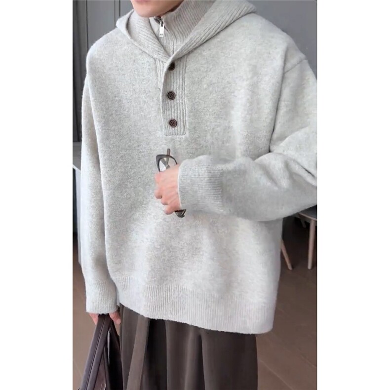 美式慵懒风高领假两件连帽针织衫男秋冬季保暖休闲宽松毛衣情侣潮,男装针织衫/毛衣,星座506A