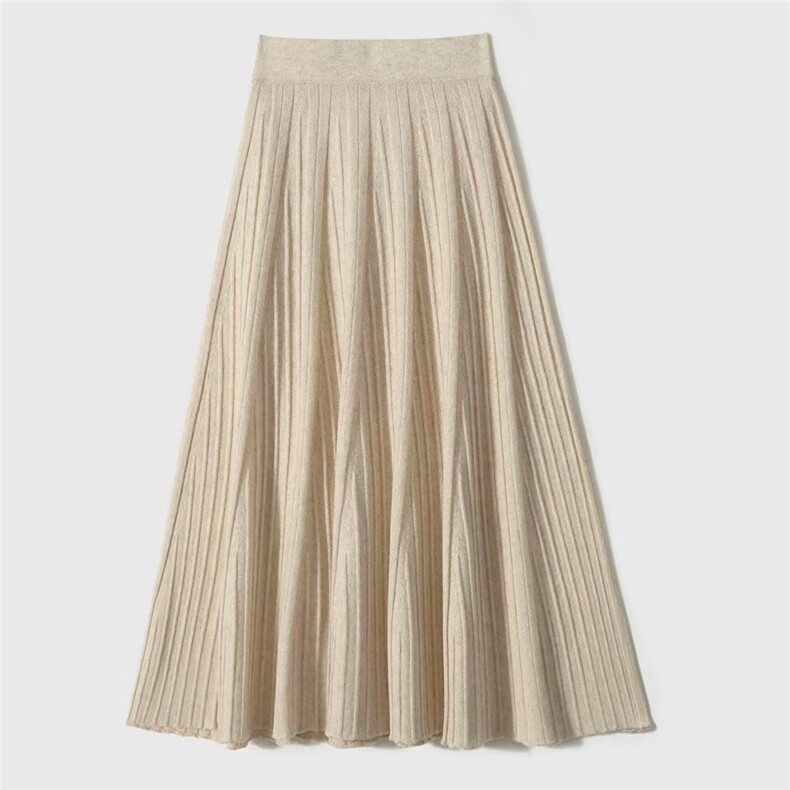 赫本式百褶A字针织中长款半身裙2024年秋季，女装半身裙，鑫友供货