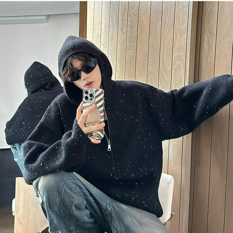 毛衣拉链连帽开衫外套男秋冬潮休闲毛衣外搭针织衫加厚慵懒风网图,男装针织衫/毛衣,星座302B