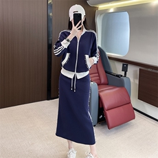 女秋冬时髦洋气拼接外套半身裙两件套，女装套装/套裙，江南