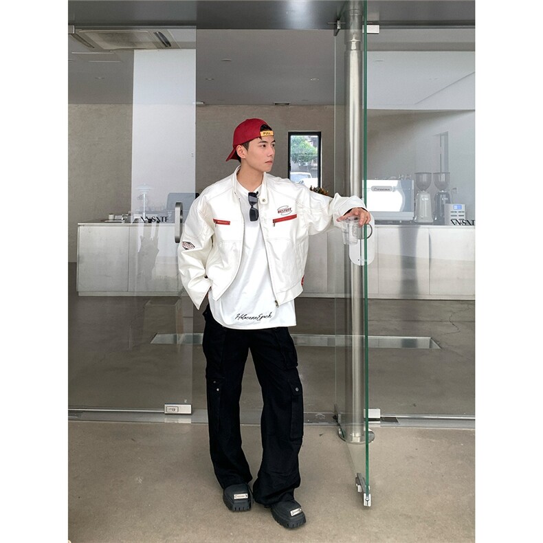 美式短款赛车服pu皮刺绣外套HH100P65,男装皮衣,星座1013-5