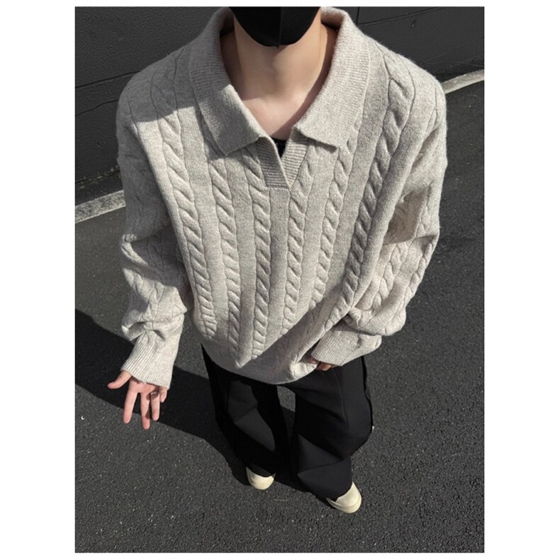 W10648-P60网图现货原版高质量百花绒洗水翻领针织毛衣,男装针织衫/毛衣,星座1608