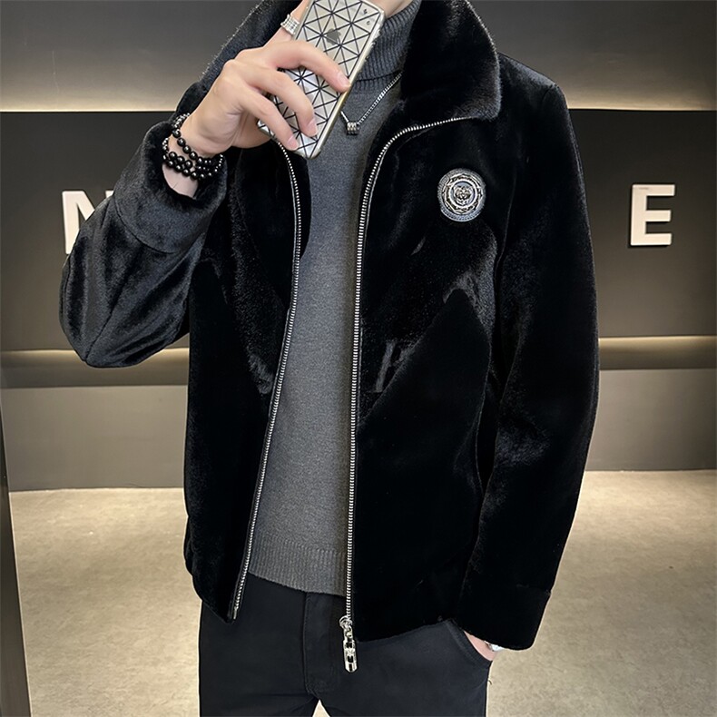 秋男士商务休闲纯色夹克金貂绒保暖外套中年时尚上衣ZX8929-P230,男装夹克,星座1105-3