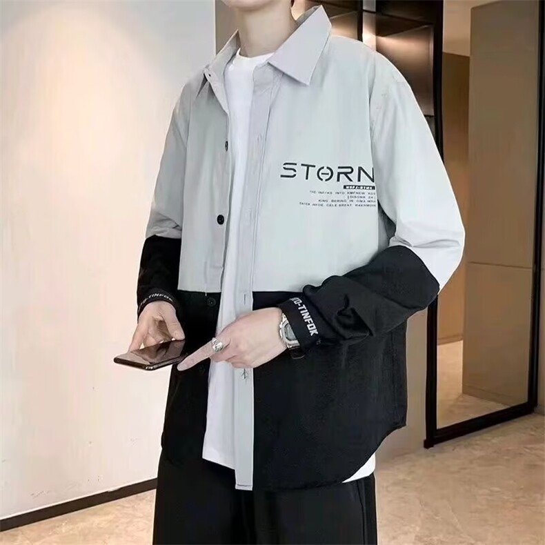 衬衫男士秋新款渐变工装上衣休闲宽松长袖衬衣男装秋寸衫710/P34,男装衬衫,星座506