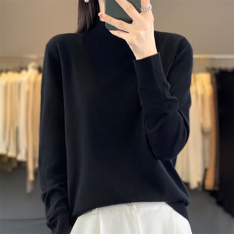 2025新款法式半高领内搭长袖打底衫女宽松超好看慵懒毛衣,针织衫/毛衣,暖烁特种纱工厂店