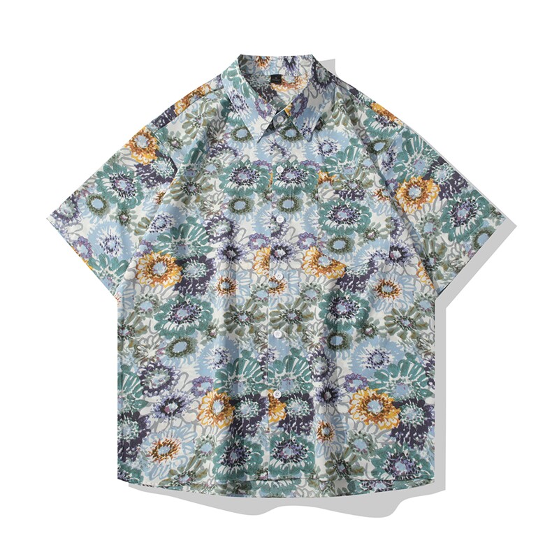 B413-1-DS125特批30夏季风菊花印花冰丝花衬衫男薄款宽松衬衣,男装衬衫,电商B413-1