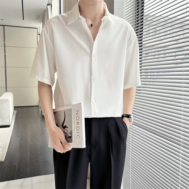 短袖衬衫男夏季冰丝衬衣男生上衣服潮休闲外套寸衫310B-1C06-P30,男装T恤,星座310B-1
