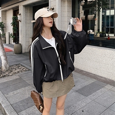韩系时尚运动风立领夹克外套女20224春秋季新款宽松显瘦短款上衣，女装短外套，2C112