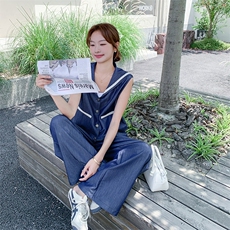 设计感海军领无袖马甲高腰阔腿裤套装女2025夏新款时尚显瘦两件套，女装套装/套裙，2D080