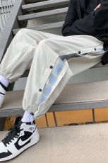 K3080/40春装休闲裤男排扣格子撞色宽松大码束脚运动裤子，男装休闲裤，电商A141