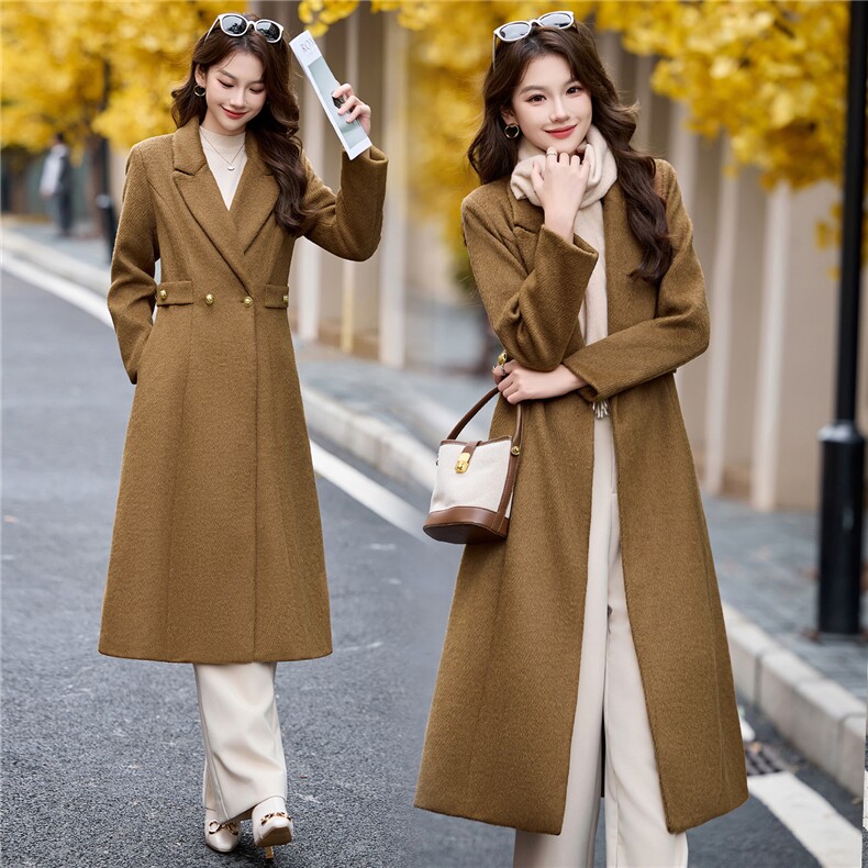 现货主推款2025年冬装新款宽松舒适版型气质西装领毛呢大衣外套，女装毛呢外套，火爆靓佳人