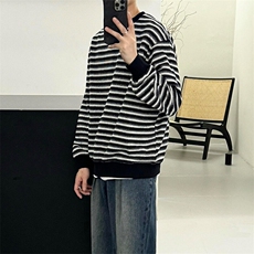 【有货】DA178-P55黑白条纹长袖t恤男春秋季圆领卫衣纯棉打底衫，男装卫衣，星座603-2