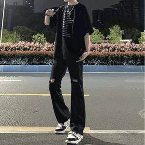 现货!港风新款2025潮流百搭直筒宽松大码牛仔裤松紧腰NZ6172-P35,男装牛仔裤,星座1103-2