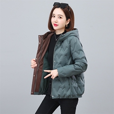 2023年冬季气质撞色时尚休闲连帽羽绒服，女装羽绒服，依恋蒂丝