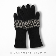 2025年秋季新款百搭女士拼色提花加厚保暖分指手套，手套，窄众羊绒