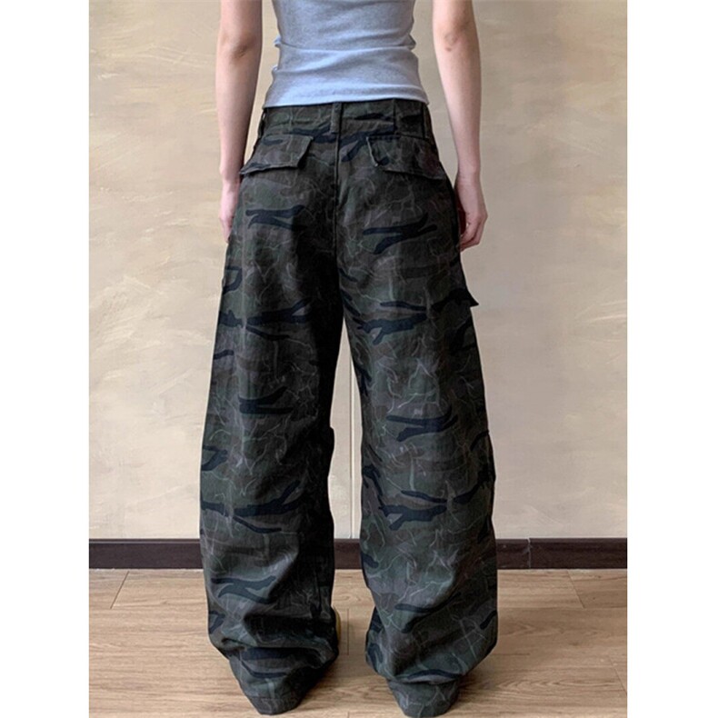 CP1257-P56美式复古多口袋迷彩工装裤女宽松直筒褶皱高级感休闲,男装工装外套,电商B323A